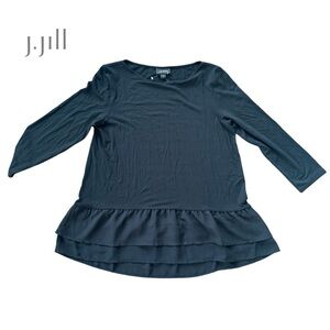 J. Jill NWT Wearever Mixed Media Ruffle Bottom Top Black XS